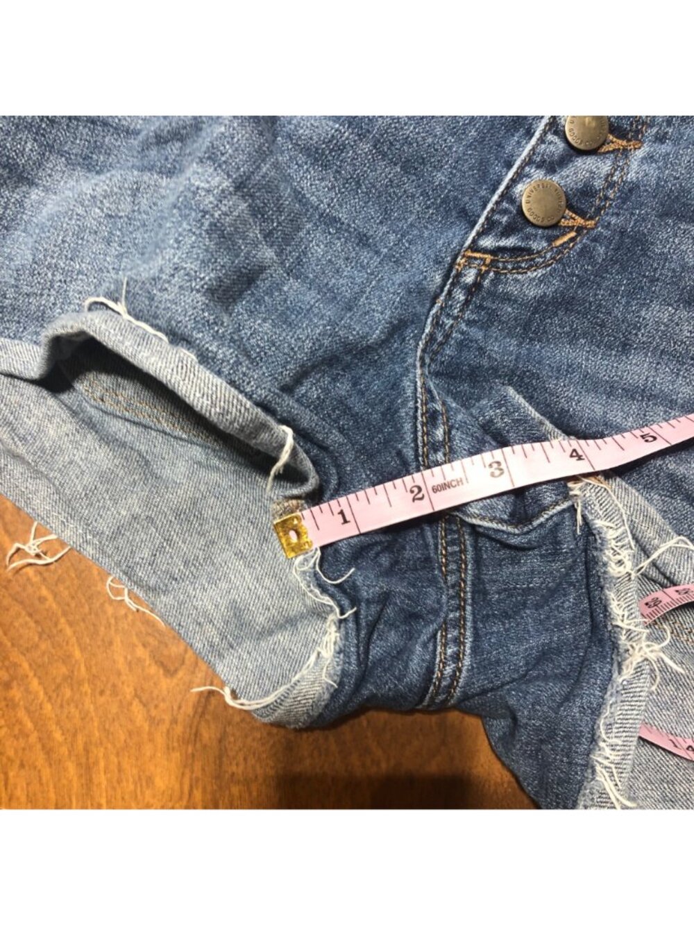 Universal Thread High Rise Shortie Jean Shorts Button Fly Denim Raw Hem Distress - Picture 9 of 9